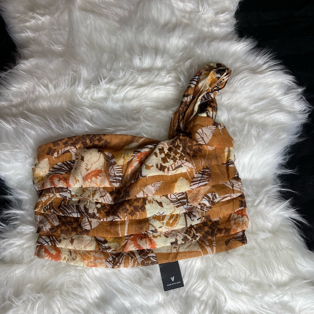 NWT Lulu’s Something Wild Brown Multi Print Twist-Front Midi Skirt Crop Top Set - Picture 5 of 16
